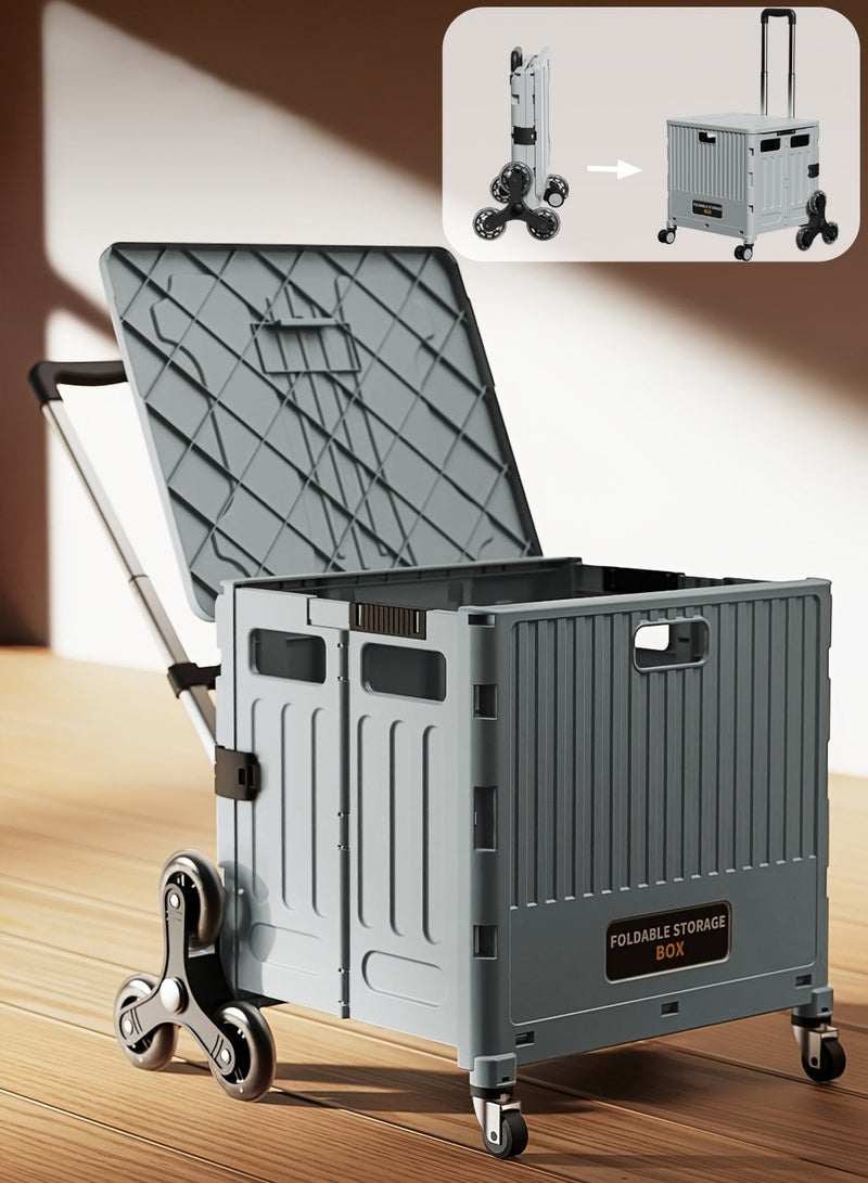 والالا عربة تسوق قابلة للطي مع عجلات تسلق السلالم، عربة بقالة قابلة للتعديل الارتفاع مع غطاء، عربة تخزين متعددة الوظائف، متينة وقوية، للبقالة والسفر والنزهات والتخييم والمكتب - Image 1